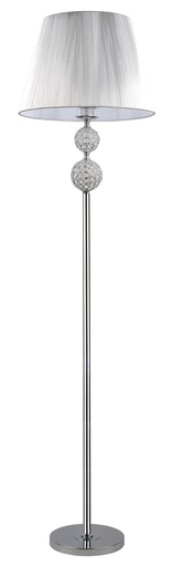 [000001736] LAMPARA DE PIE DE SALON CON 1 LUZ E-27, ESTRUCTURA DE HIERRO Y CRISTAL  Y PANTALLA DE HILOS EN COLOR PLATA, ALTURA 170CM DIAMETRO 45CM
