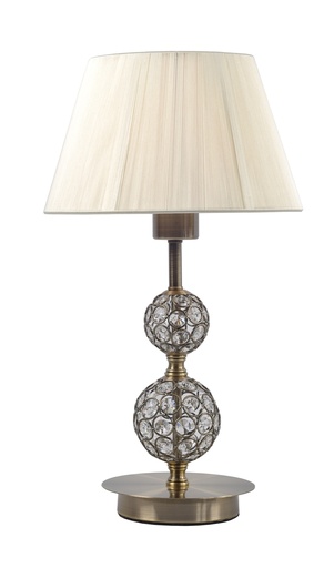 [000001823] LAMPARA DE SOBREMESA 1 LUZ E-27, ESTRUCTURA DE HIERRO Y CRISTAL  Y PANTALLA DE HILOS EN COLOR CREMA, ALTURA 45CM, DIAMETRO 25CM