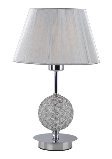 [000001824] LAMPARA DE MESA CON 1 LUZ E-27, ESTRUCTURA DE HIERRO Y CRISTAL  Y PANTALLA DE HILOS EN COLOR PLATA, ALTURA 40CM, DIAMETRO 25