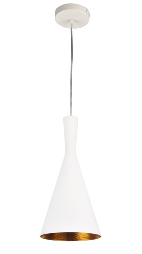 [000001857] LAMPARA COLGANTE  ALTURA MAXIMA 130CM BLANCA INTERIOR DORADO DE 1 LUZ COMPATIBLE CON CUALQUIER BOMBILLA LED DE BASE E27,