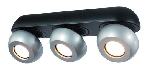 [000001860] FOCO DECORATIVO COLOR PLATA Y NEGRO DE 3 LUCES ORIENTABLE COMPATIBLE CON CUALQUIER BOMBILLA LED GU10,
