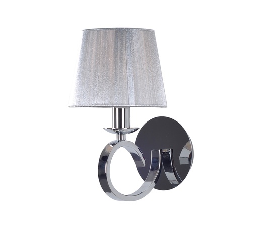 [000001861] APLIQUE DECORATIVO CON 1 LUZ E-14, ESTRUCTURA DE HIERRO Y CRISTAL  Y PANTALLA DE HILOS EN COLOR PLATA, ALTURA 22CM, DIAMETRO 17CM