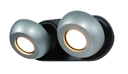 [000001868] FOCO DECORATIVO COLOR PLATA Y NEGRO DE 2 LUCES ORIENTABLE COMPATIBLE CON CUALQUIER BOMBILLA LED GU10,