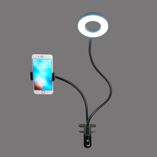 [000001877] LAMPARA DE FLEXO LED 5 W, ALUMINIO COLOR NEGRO CON REGULADOR DE LUZ Y ACOPLE PARA EL MOVIL
