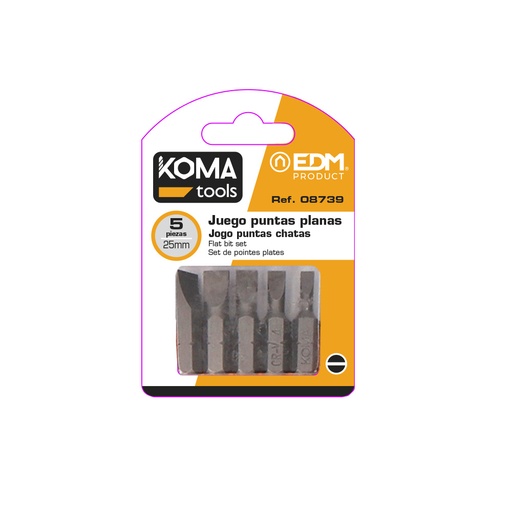 [000002073] JUEGO PUNTAS PLANAS 1 4 -5 PIEZAS x 25mm KOMA TOOLS