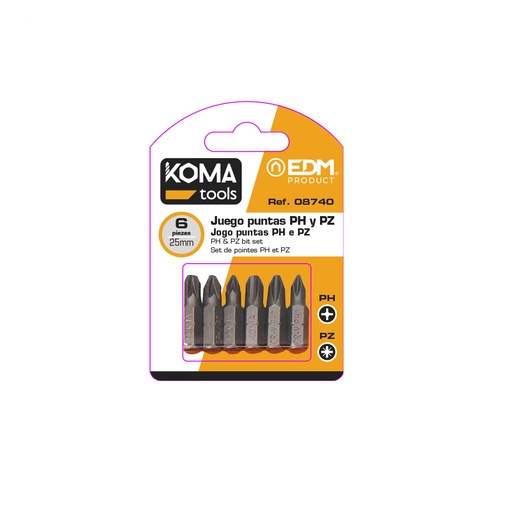 [000002074] JUEGO 6 PUNTAS PH 1-2-3 PZ 1-2-3 x 25mm KOMA TOOLS