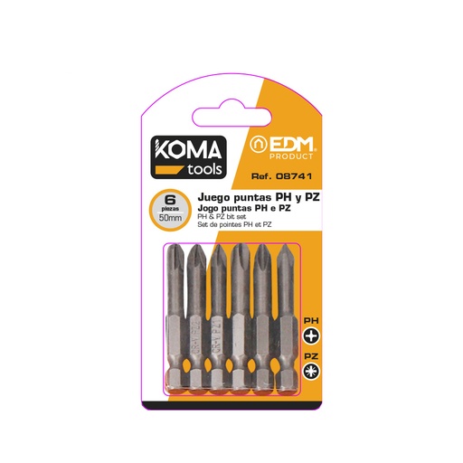 [000002075] JUEGO 6 PUNTAS PH 1-2-3 PZ 1-2-3 x 50mm KOMA TOOLS