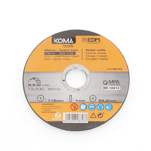 [000002077] S.OF.  DISCO CORTE PARA HIERRO Y ACERO INOXIDABLE Ø115x1.0x22.23mm  KOMA TOOLS