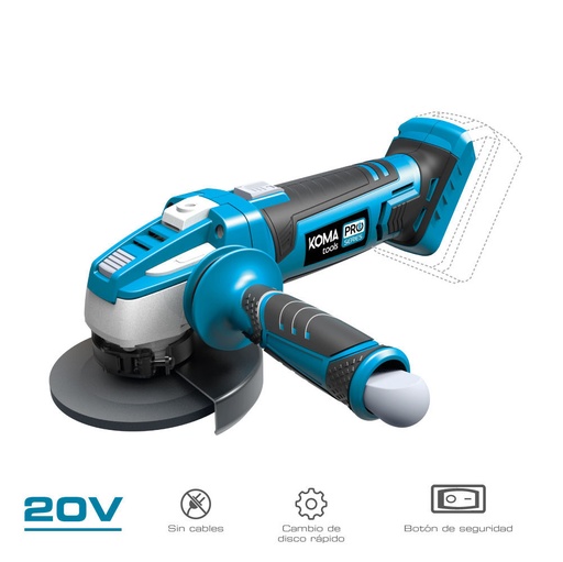 [000002084] AMOLADORA 20V (SIN BATERÍA NI CARGADOR) Ø115mm 28,9x23,9cm KOMA TOOLS PRO SERIES BATTERY