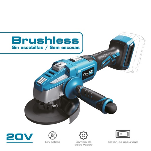 [000002098] AMOLADORA 20V BRUSHLESS (SIN BATERÍA NI CARGADOR) Ø125mm 37,5x12cm KOMA TOOLS PRO SERIES BATTERY