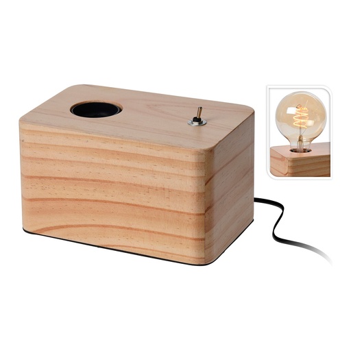 [000002213] LÁMPARA CON BASE DE MADERA  20x20x8,8CM