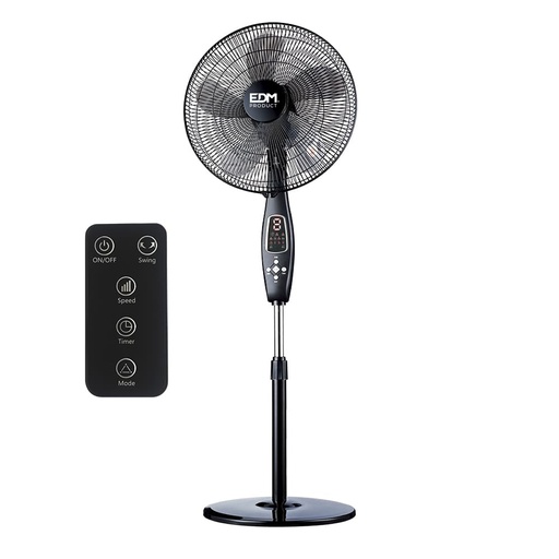 [000002261] VENTILADOR DE PIE CON MANDO A DISTANCIA NEGRO POTENCIA: 60W ASPAS: Ø40cm ALTURA REGULABLE 110-130cm EDM