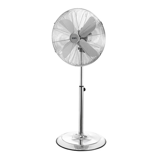 [000002263] VENTILADOR DE PIE CON BASE CIRCULAR CROMADO POTENCIA: 60W ASPAS: Ø40cm ALTURA REGULABLE 90-116cm EDM