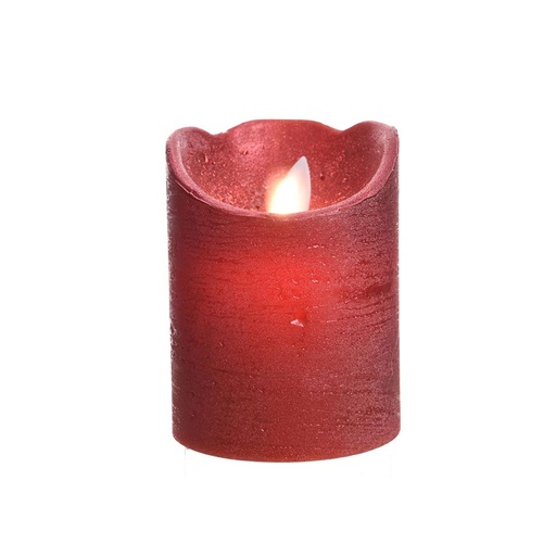 [000002283] VELA INTERIOR DE LED Ø7,5x10cm COLOR ROJO.ACABADO METÁLICO LUZ BLANCO CÁLIDO