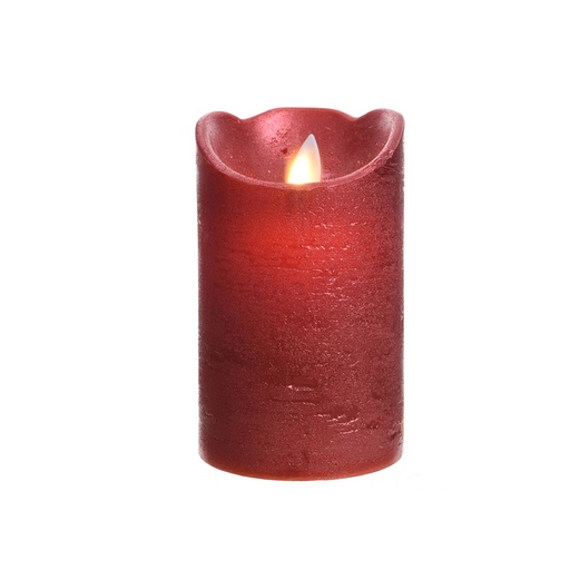[000002284] VELA INTERIOR DE LED Ø7,5x12,5cm COLOR ROJO.ACABADO METÁLICO LUZ BLANCO CÁLIDO