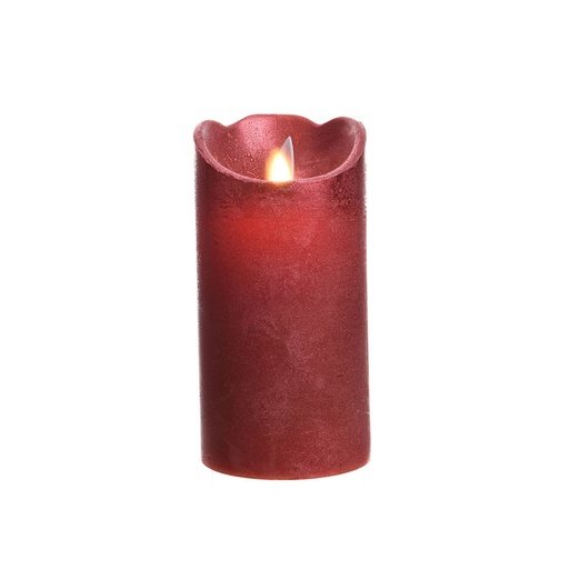 [000002285] VELA INTERIOR DE LED Ø7,5x15cm COLOR ROJO.ACABADO METÁLICO LUZ BLANCO CÁLIDO
