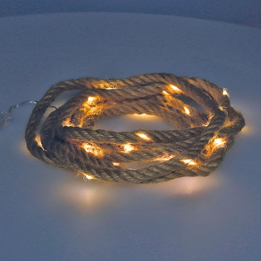 [000002352] GUIRNALDA A PILAS FIJA 30 MICROLEDS CUERDA DE YUTE LUZ BLANCO CALIDO 3,03m